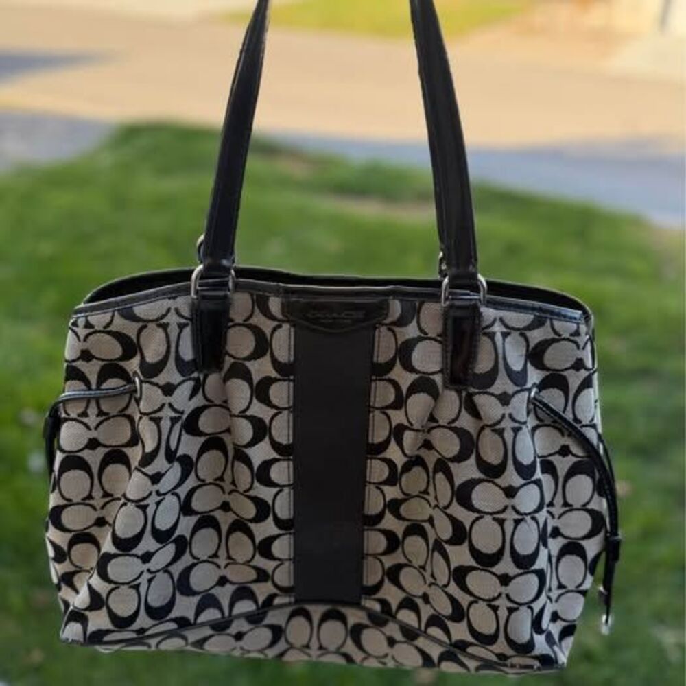 Coach Signature Stripe Drawstring / Carryall Shoulder Bag